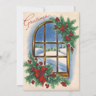 Weihnachtsfensterblick im Vintage-Stil Feiertagskarte