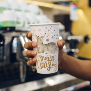 Weihnachtsferd & Frohe Weihnachtstypografie Pappbecher