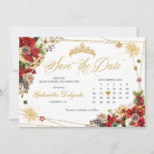 Weihnachtsferd-Gold-Poinsettia Save the Date Einladung (Vorderseite)