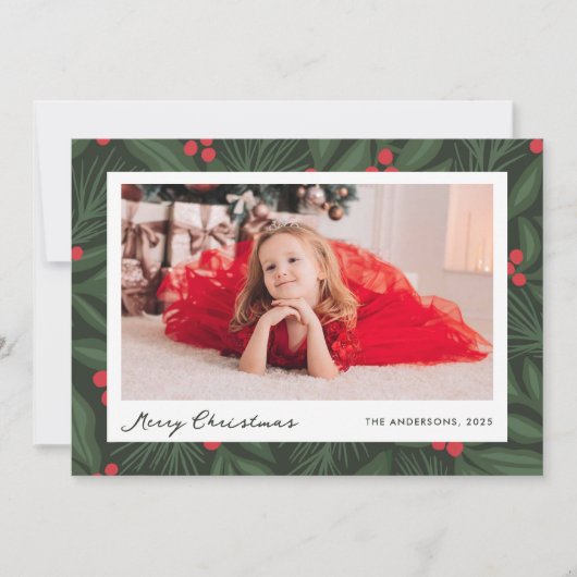 Weihnachtsferien-Beeren-Fotokarte Feiertagskarte (Vorderseite)