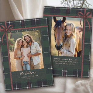 Weihnachtsferien-Bogen Kariert Tartan 2-Fotos Feiertagskarte