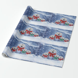Weihnachtsferien-Eule und Familie süß Geschenkpapier
