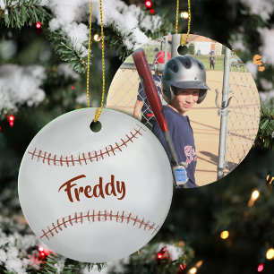 Weihnachtsferien-Foto Einfacher Baseball-Sport Keramik Ornament