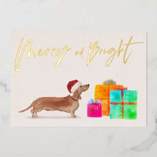 Weihnachtsferien Goldbrauner Dachshund-Hund-Foto Folien Feiertagskarte