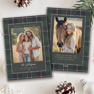 Weihnachtsferien Grüne Karo Tartan 2-Foto-Karte Feiertagskarte
