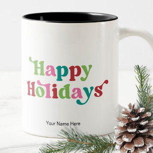 Weihnachtsferien Helle Lustige Farben Modern Retro Zweifarbige Tasse