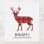 Weihnachtsferien Hirsch Red Kariert Tartan Muster Weinetikett (Einzelnes Label)