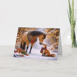 Weihnachtsferien mit Fuchs und Pferd Woods Feiertagskarte