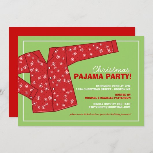 Weihnachtsferien - Pajama-Party Einladung (Vorne/Hinten)