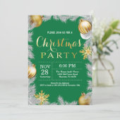 Weihnachtsferien Party Einladung Grün und Gold (Stehend Vorderseite)