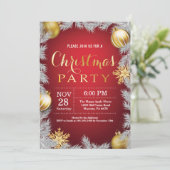 Weihnachtsferien Party Einladung Rot und Gold (Stehend Vorderseite)