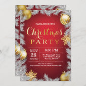 Weihnachtsferien Party Einladung Rot und Gold (Vorne/Hinten)