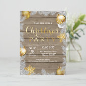 Weihnachtsferien Party Einladung Rustikal und Gold (Stehend Vorderseite)