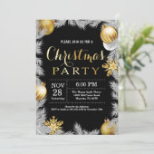Weihnachtsferien Party Einladung Schwarz und Gold (Stehend Vorderseite)