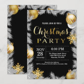 Weihnachtsferien Party Einladung Schwarz und Gold (Vorne/Hinten)