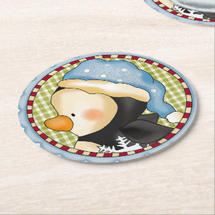 Weihnachtsferien Pinguin Party Paper Untersetzer