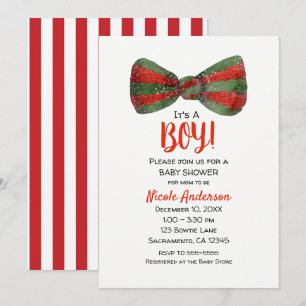 Weihnachtsferien Red & Green Bow Krawatte Kinderdu Einladung