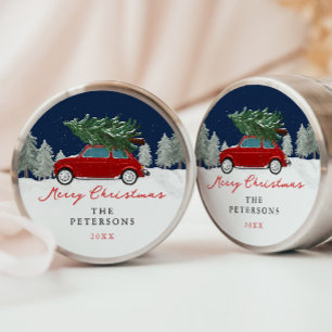 Weihnachtsferien roter LKW Weihnachtsgeschenke Runder Aufkleber