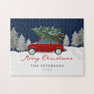Weihnachtsferien Rotes Lastwagen Weihnachten Famil Puzzle