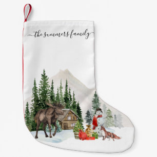 Weihnachtsferien Rustikale Waldlandschaft Elch Cus Kleiner Weihnachtsstrumpf