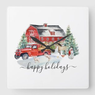 Weihnachtsferien Rustikaler Vintage-LKW Scheunenba Quadratische Wanduhr
