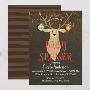 Weihnachtsferien Rustikaler Winterhirsch Babyshowe Einladung