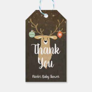 Weihnachtsferien-Rustikalhirsch-Babyshower-Geschen Geschenkanhänger