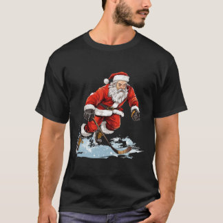 Weihnachtsferien Spaß Santa spielt Eishockey Weihn T-Shirt