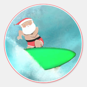 Weihnachtsferien Surfen Santa Strand Runder Aufkleber
