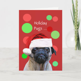 Weihnachtsferien Süßer Mops-Hund mit Santa-Hut Karte