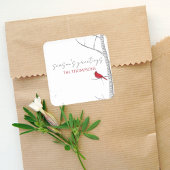 Weihnachtsferien Winter Birch Tree Roter Kardinal Quadratischer Aufkleber