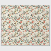 Weihnachtsferien Wintervögel Holly Vintag Geschenkpapier (Flach)