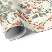 Weihnachtsferien Wintervögel Holly Vintag Geschenkpapier (Rolleneckpunkt)