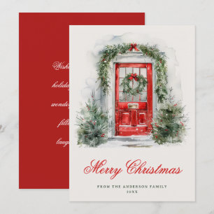 Weihnachtsferienhaus Klassisch Rote Tür Festlich Feiertagskarte