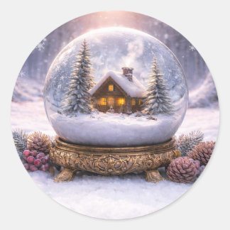 Weihnachtsferienhütte in der Schneekugel Süß Runder Aufkleber