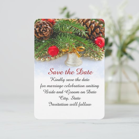 Weihnachtsfest Bell Save the Date (Stehend Vorderseite)