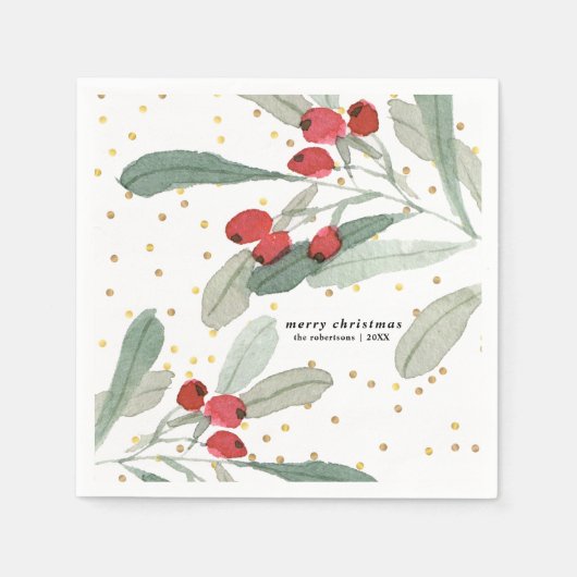 Weihnachtsfest Botanicals Gold Dots Serviette (Vorderseite)