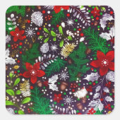 Weihnachtsfest Botanischer Wald Quadratischer Aufkleber (Vorderseite)