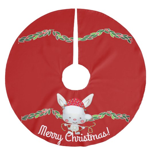 Weihnachtsfest Bunny Polyester Weihnachtsbaumdecke (Vorderseite)