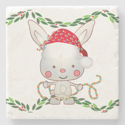 Weihnachtsfest Bunny Steinuntersetzer (Vorderseite)