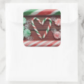 Weihnachtsfest Candy Cane Bonbons Herz Quadratischer Aufkleber (Tasche)