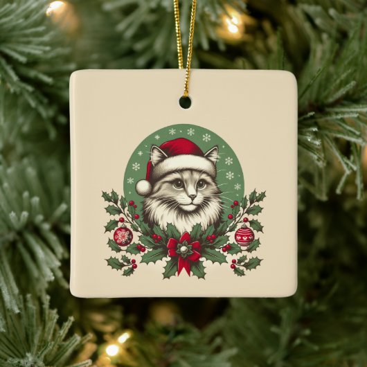 Weihnachtsfest Cat Keramik Ornament (Baum)