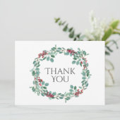 Weihnachtsfest Eukalyptus Berries Einfaches Kraut Dankeskarte (Stehend Vorderseite)