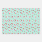 Weihnachtsfest Flamingo Muster auf Grün Geschenkpapier Set (Vorderseite 2)