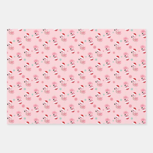 Weihnachtsfest Flamingo Muster auf Rosa Geschenkpapier Set (Vorderseite 3)