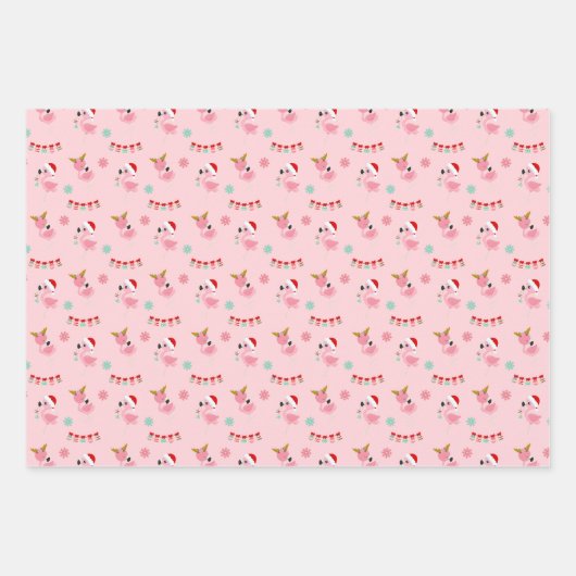 Weihnachtsfest Flamingo Muster auf Rosa Geschenkpapier Set (Vorderseite 2)