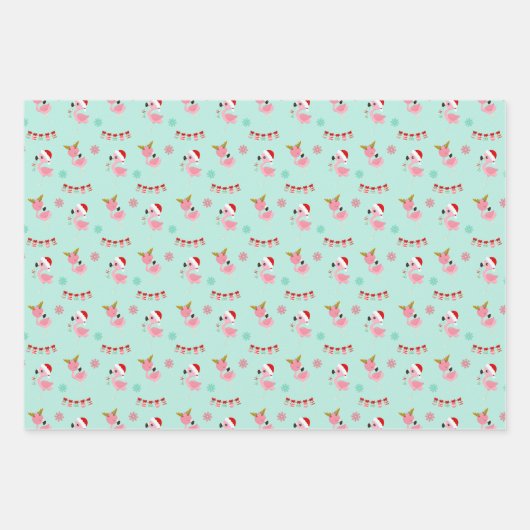 Weihnachtsfest Flamingo Muster Geschenkpapier Set (Vorderseite 2)