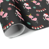 Weihnachtsfest Flamingos auf schwarz Geschenkpapier (Rolleneckpunkt)