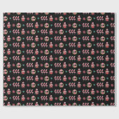 Weihnachtsfest Flamingos mit Schlitten auf Schwarz Geschenkpapier (Flach)