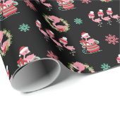 Weihnachtsfest Flamingos mit Schlitten auf Schwarz Geschenkpapier (Rolleneckpunkt)
